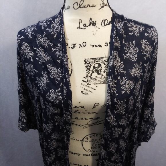 Loft Navy Blue Floral Kimono Cardigan Cover Up Size OS - Picture 4 of 7